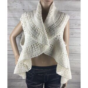 XXI Sweater Vest Ivory Open Knit Ruffled High Low